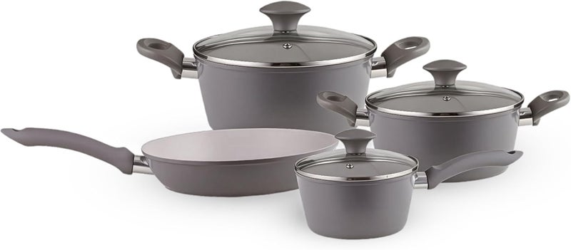 Wilson 7-Piece Cookware Set - Forged Aluminum with Induction Bottom, Includes 16cm Sauce Pan with Glass Lid, 24cm Frypan, 20cm Casserole with Lid, 24cm Casserole with Lid - Grey - Image 1